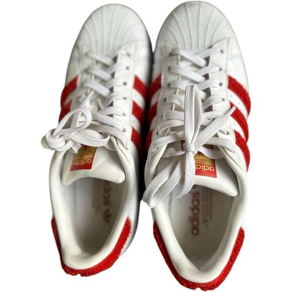 Adidas Superstar Fuzzy Red Striped Sneakers Size 9 Collegiate Valentine's Day - Picture 7 of 11
